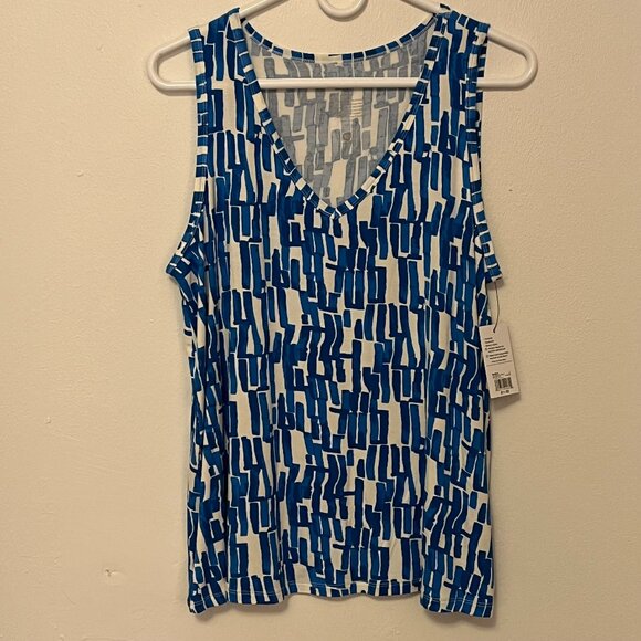 Nine West Blouse Sleeveless Blue and White Size L NWT - Picture 1 of 3